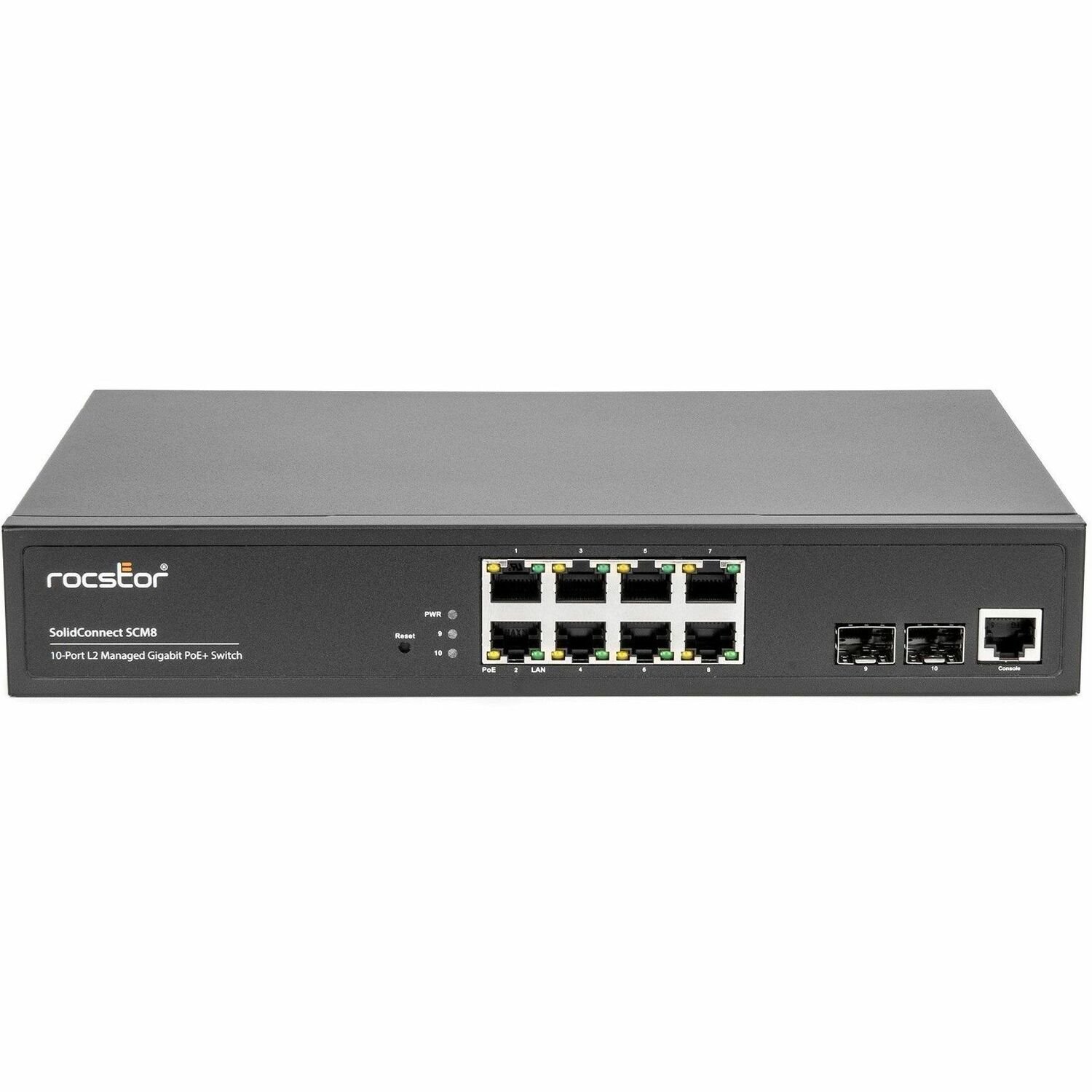 Rocstor SolidConnect SCM8 8-Port PoE+ Gigabit Managed Switch with 2 SFP Ports (Y10S009-B1)