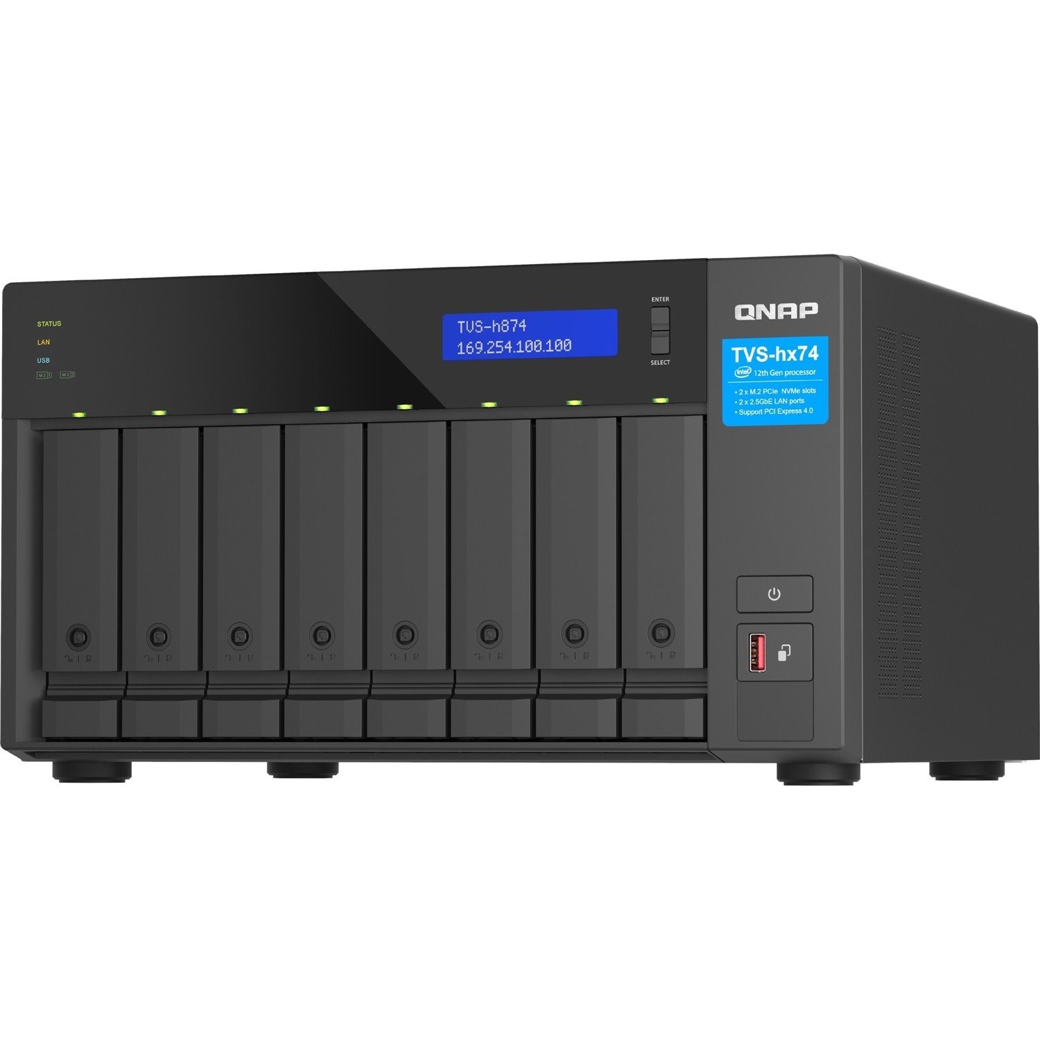 QNAP TVS-h874X-i9-64G 8 x Total Bays SAN/NAS Storage System - 5 GB Flash Memory Capacity - Intel Core i9 i9-12900 Hexadeca-core (16 Core) - 64 GB RAM - DDR4 SDRAM Tower