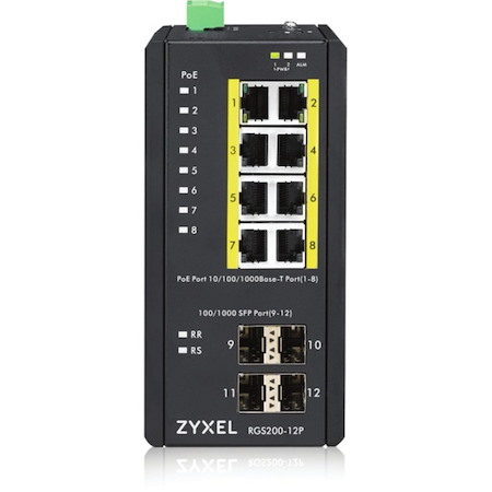 ZYXEL RGS200-12P - 12-port GbE Managed PoE Switch | Rugged | Temperture Hardened | DIN Rail Mountable