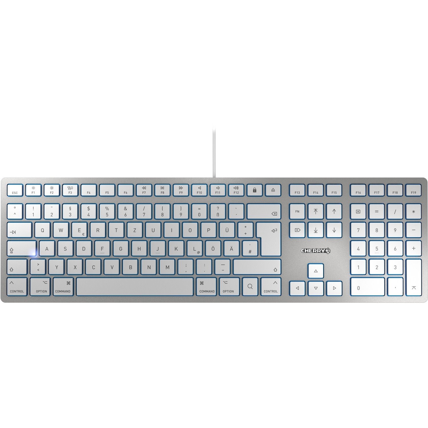CHERRY KC 6000 SLIM Keyboard - Cable Connectivity - USB Interface - English (US) - Silver, White