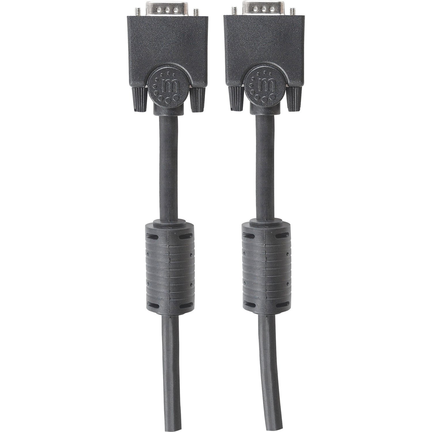 Manhattan SVGA HD15 Male to HD15 Male Monitor Cable with Ferrite Cores, 10', Black
