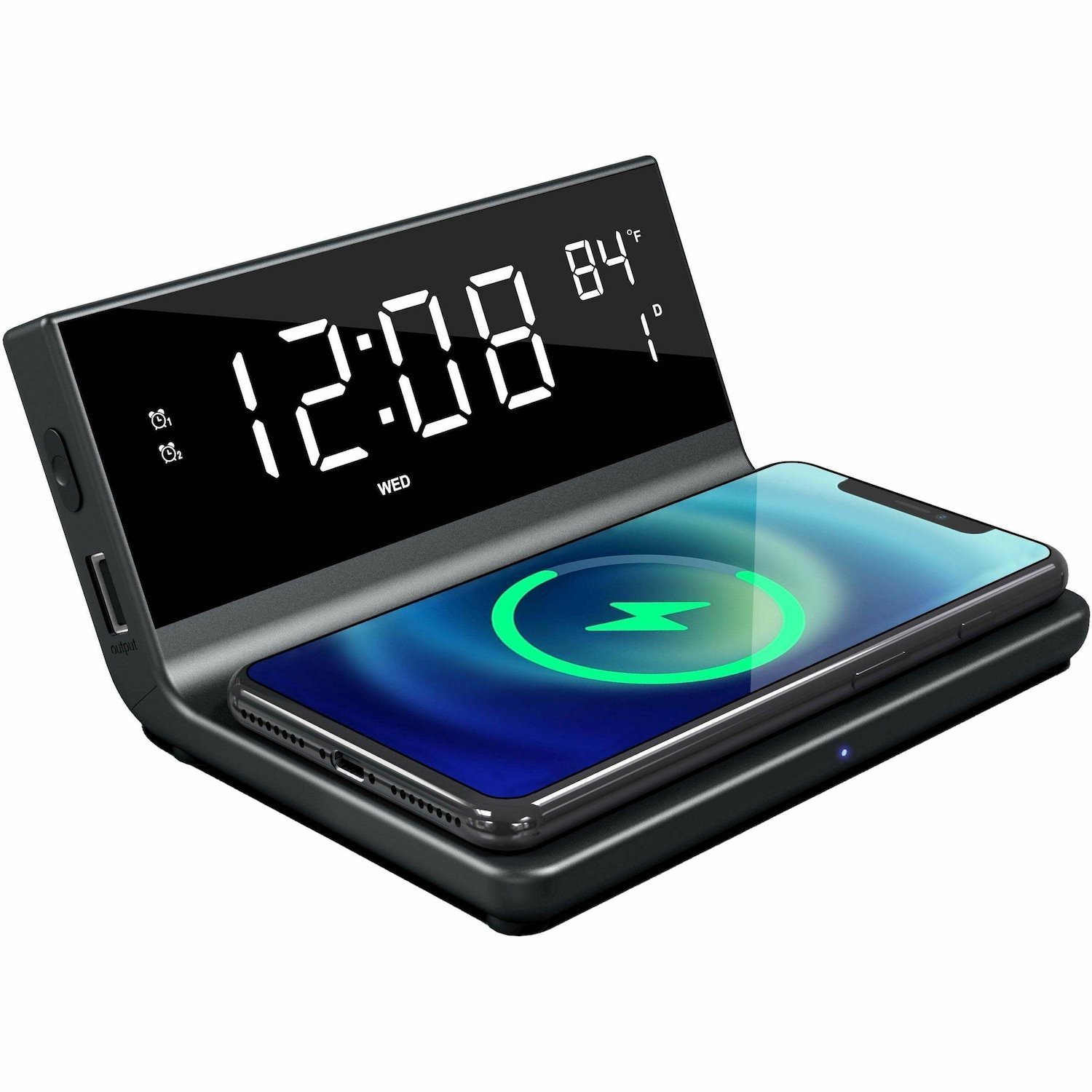 Supersonic Dual Alarm Clock with Wireless Charger 2-IN-1 Wireless Charger