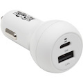Eaton Tripp Lite Series Dual-Port USB Car Charger - 30W PD Charging, USB-C (18W) & USB-A (12W), USB-C to Lightning Cable, White
