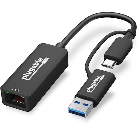 Plugable 2.5G USB-C and USB to Ethernet Adapter - Dual-Connector 2-in-1 USB-C to RJ45 2.5Gbps LAN