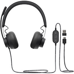 Logitech Zone Wired Noise Cancelling Headset, Certified for Microsoft Teams with advanced noise-canceling mic, USB-C with USB-A adapter, graphite.