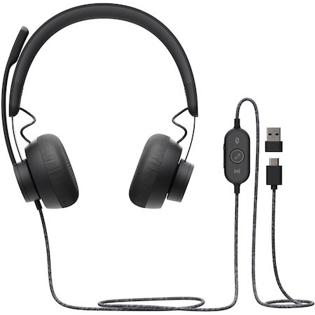 Logitech Zone Wired Noise Cancelling Headset, Certified for Microsoft Teams with advanced noise-canceling mic, USB-C with USB-A adapter, graphite.