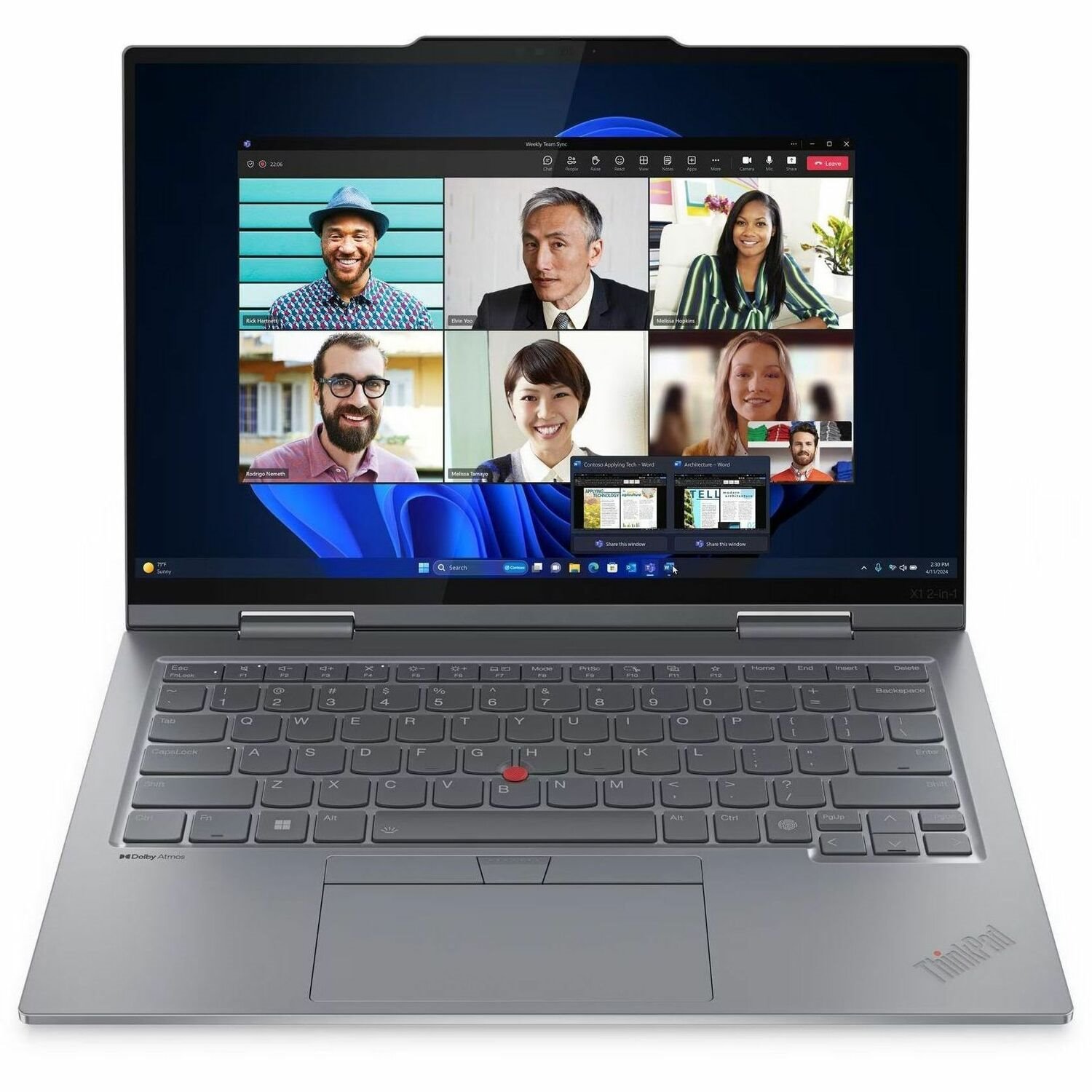 Lenovo ThinkPad X1 2-in-1 Gen 9 Intel Core Ultra 7 155U Hybride (2-in-1) 35,6 cm (14") Touchscreen WUXGA 32 GB LPDDR5x-SDRAM 1 TB SSD Wi-Fi 6E (802.11ax)