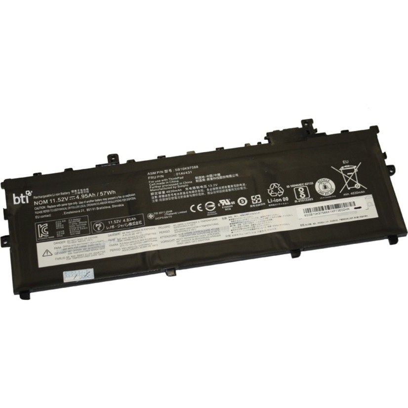 BTI SB10K97587-BTI 11.52V 57WHR LI-ION BATTERY 01AV429, SB10K97586, 01AV430, SB10K97587, 01AV431, SB10K97588, 01AV494 THINKPAD X1 CARBON 5TH GEN, X1 CARBON 5TH GEN 20HQ-001DAU, X1 CARBON 5TH GEN 20HQ-S01S00, X1 CARBON 5TH GEN 20HQ-S07700, X1 CARBON 5TH GEN 20HR-0013AU, X1 CARBON 5TH GEN 20HR-A00GAU, X1 CARBON 5TH GEN 20HQ-000NAU, X1 CARBON 5TH GEN 20HQ-001FAU, X1 CARBON 5TH GEN 20HQ-S01T00, X1 CARBON 5TH GEN 20HR-000VAU