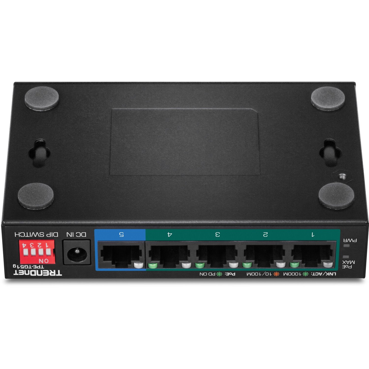 TRENDnet 5-Port Gigabit PoE+ Switch, Camera DIP Switch extends PoE+ 200m (656 ft.), 60W PoE Budget, Black, TPE-TG51g