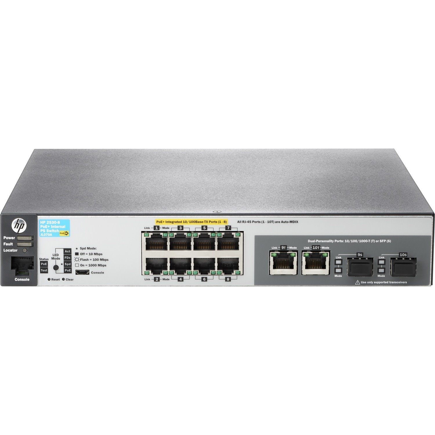 HPE 2530 2530-8-PoE+ 8 Ports Manageable Ethernet Switch - Fast Ethernet, Gigabit Ethernet - 10/100Base-TX, 1000Base-T, 1000Base-X - Refurbished