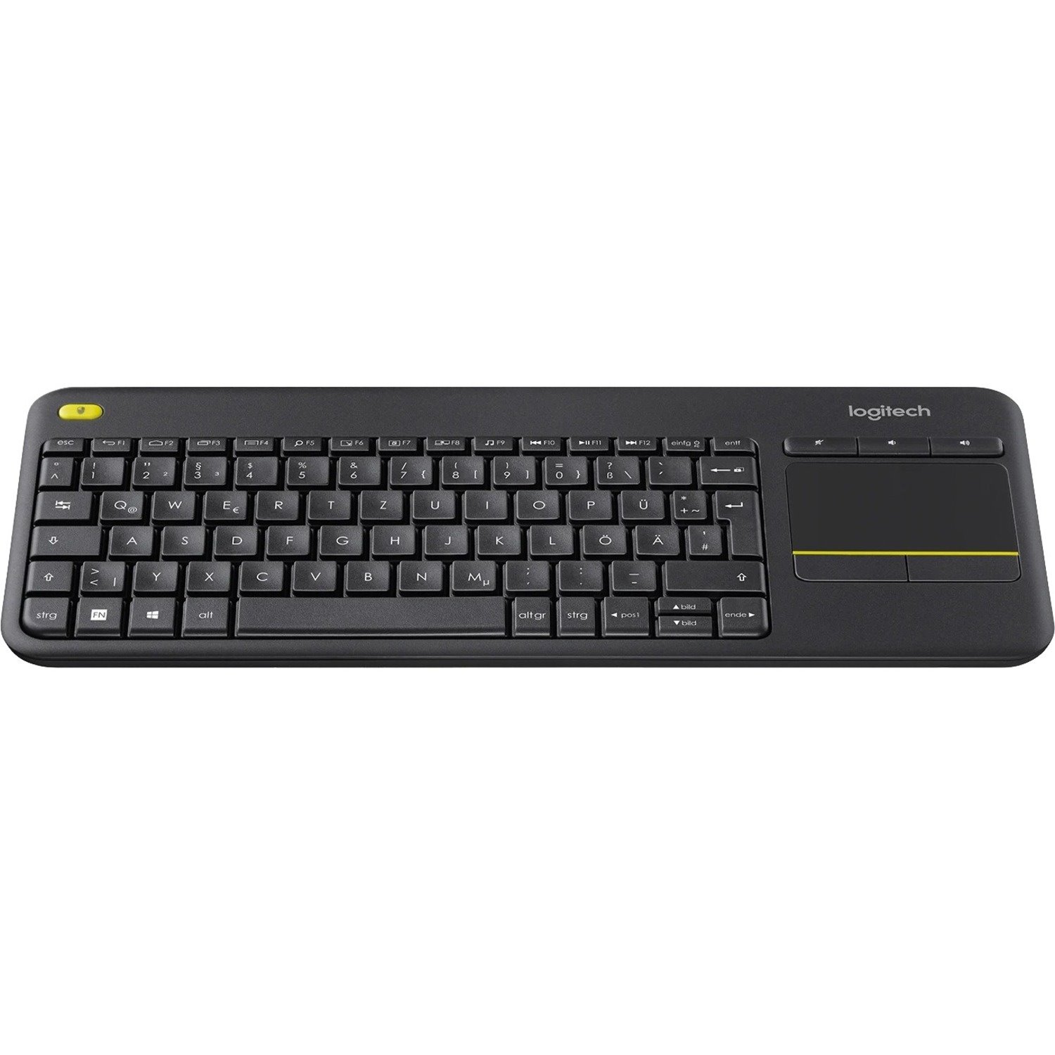 Logitech K400 Plus Toetsenbord - Draadloos Verbinding - USB Interface - TouchPad - Duits - QWERTZ indeling - Zwart