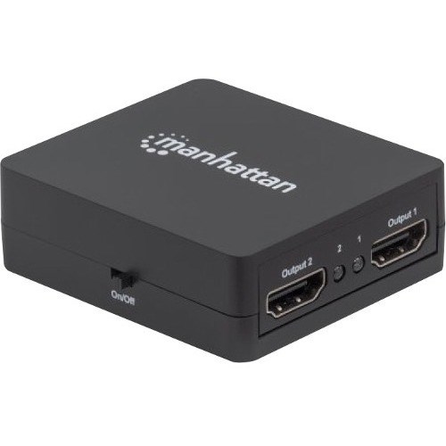Manhattan HDMI Splitter 2-Port , 1080p, Black, Displays output from x1 HDMI source to x2 HD displays (same output to both displays), USB-A Powered (cable included, 0.7m), Three Year Warranty, Retail Box