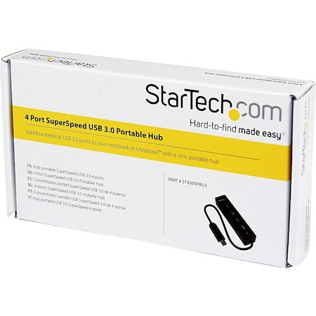 StarTech.com 4 Port Portable SuperSpeed USB 3.0 Hub with Built-in Cable - 5Gbps