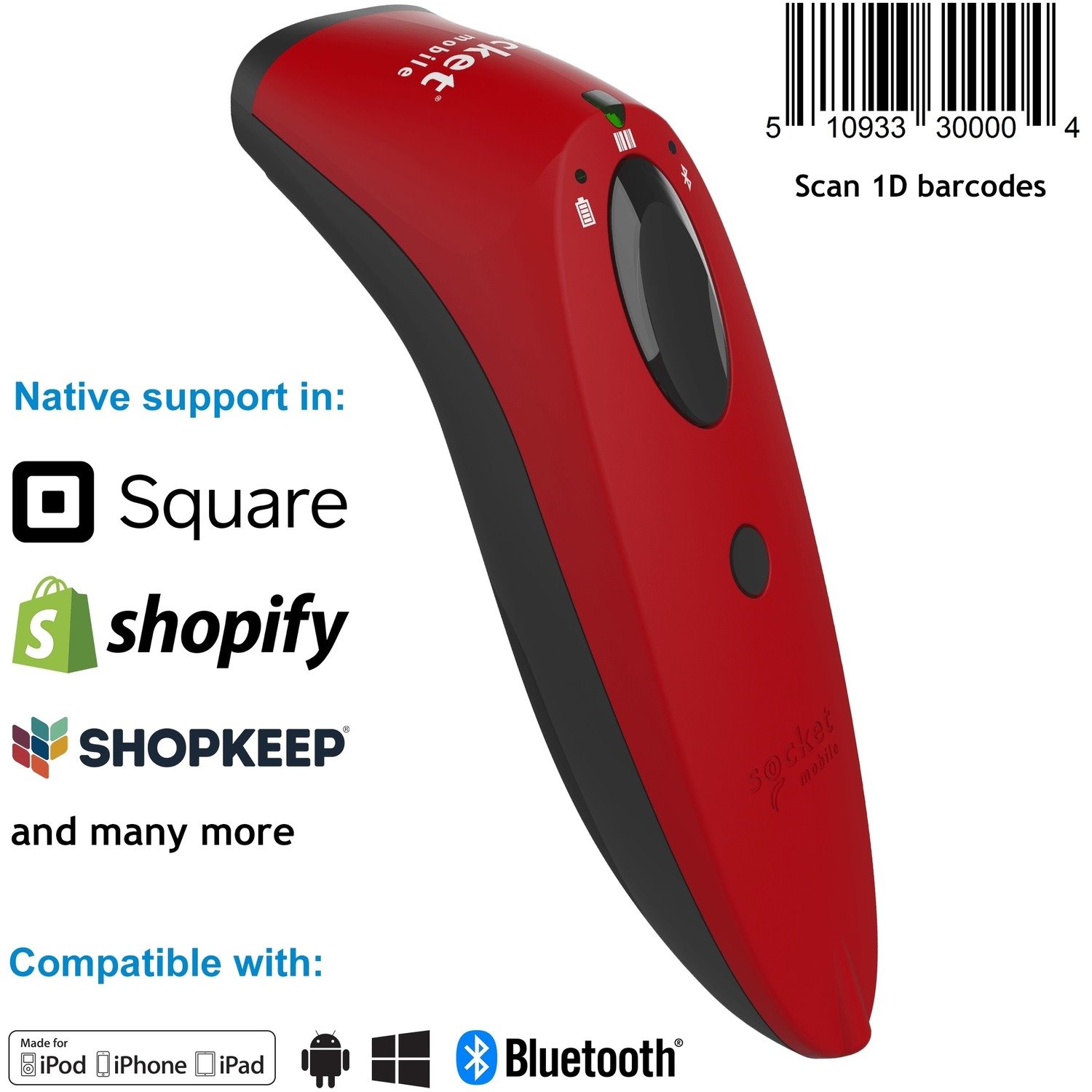 SocketScan&reg; S730, 1D Laser Barcode Scanner, Red