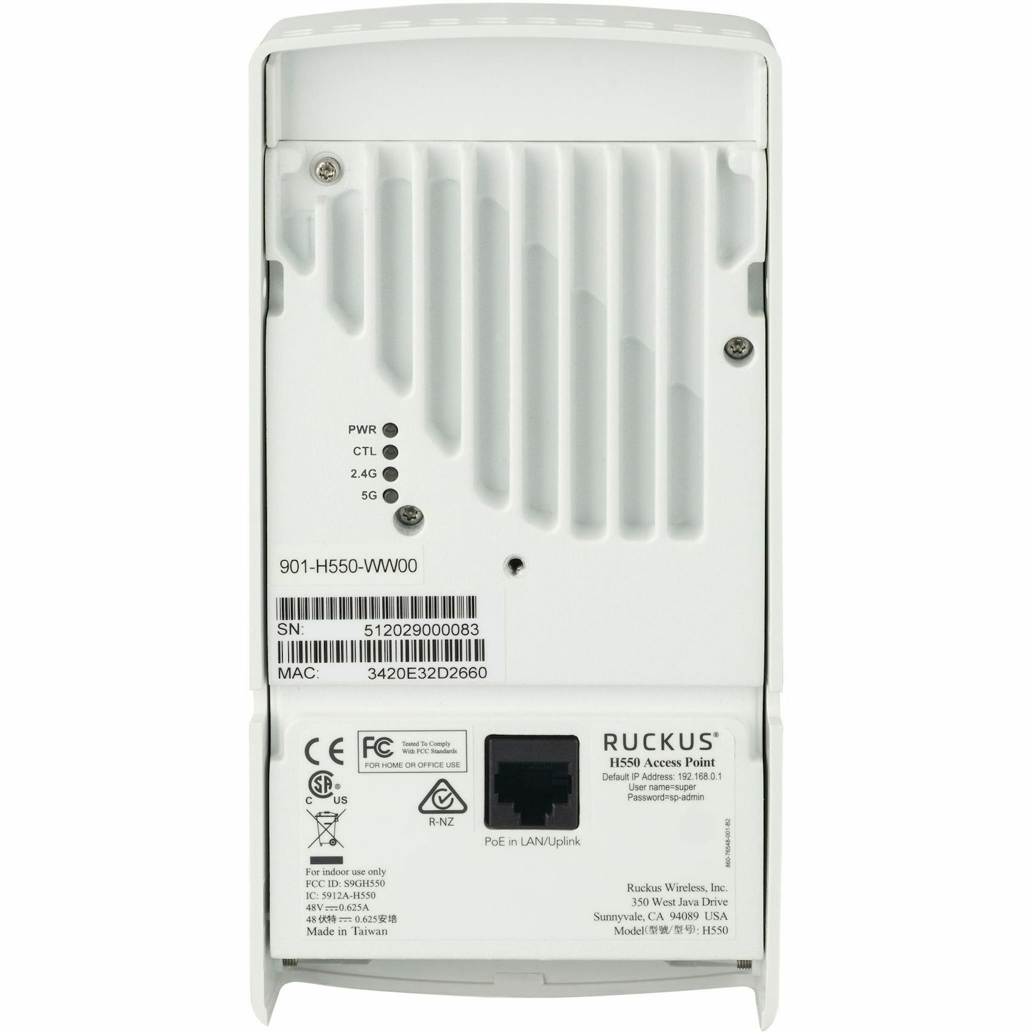 RUCKUS H550 Dual Band IEEE 802.11 a/b/g/n/ac/ax 1.80 Gbit/s Wireless Access Point - Indoor