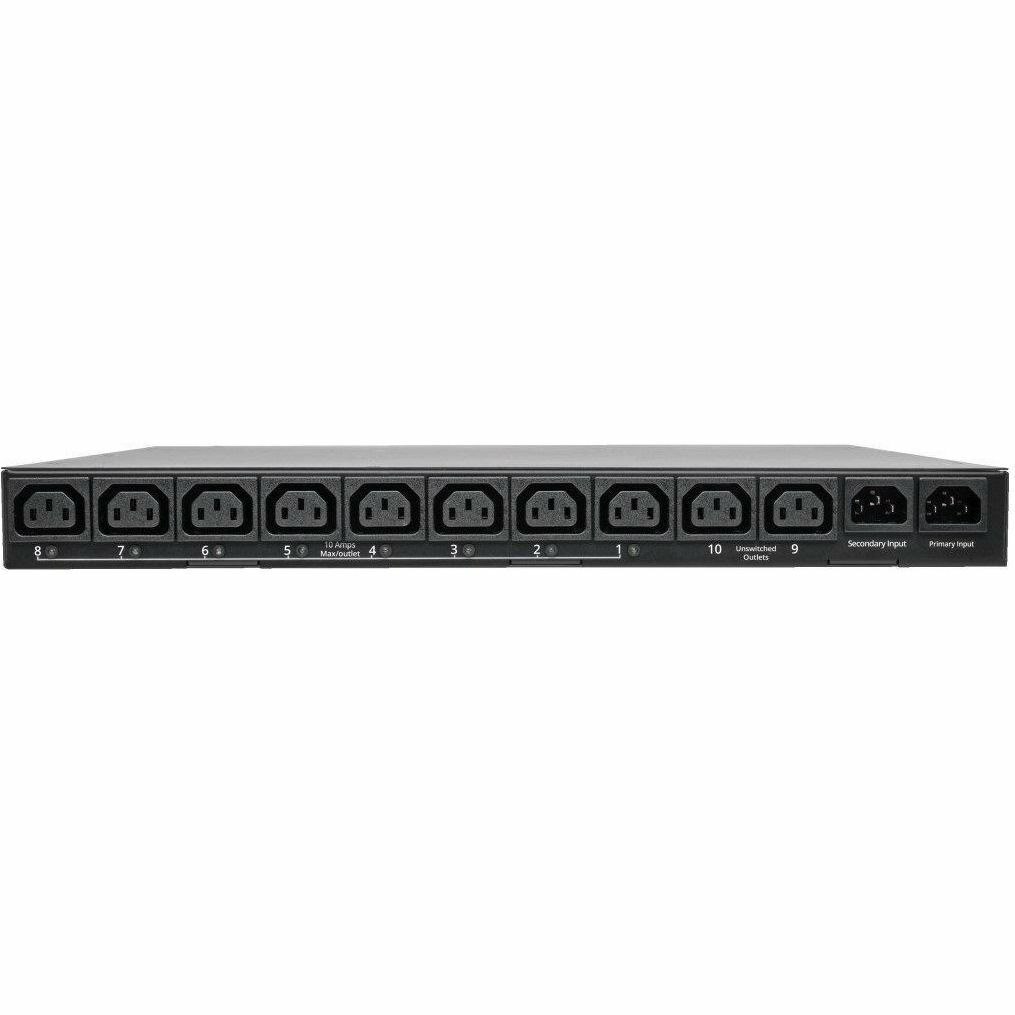 Eaton Tripp Lite Series 2.4kW Single-Phase Switched Automatic Transfer Switch PDU, Two 200-240V C14 Inlets, 10 C13 Outputs, 1U, TAA