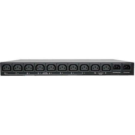 Eaton Tripp Lite Series 2.4kW Single-Phase Switched Automatic Transfer Switch PDU, Two 200-240V C14 Inlets, 10 C13 Outputs, 1U, TAA