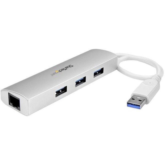 StarTech.com 3-Port USB Hub with Ethernet, USB-A Ports, Gigabit Ethernet/GbE, USB 5Gbps, Bus-Powered, Portable Laptop USB 3.0 Hub