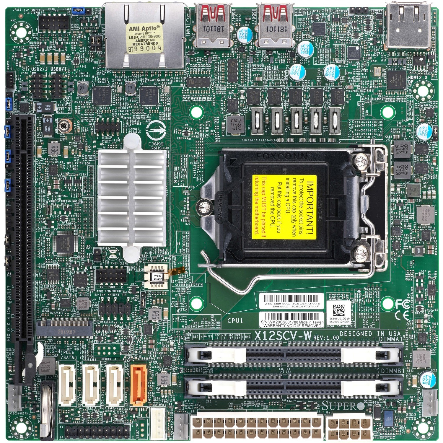 Supermicro X12SCV-W Workstation Motherboard - Intel W480 Chipset - Socket LGA-1200 - Mini ITX