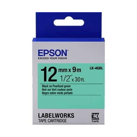 Epson LabelWorks Pearlized LK Tape Cartridge ~1/2" Black on Pearlized Green