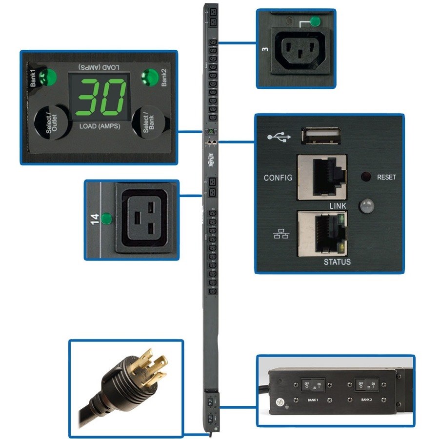 Eaton 5.5kW Single-Phase Switched PDU, Outlet Monitoring, 208/230V Outlets (20 C13 & 4 C19), 0U, LX Interface, TAA