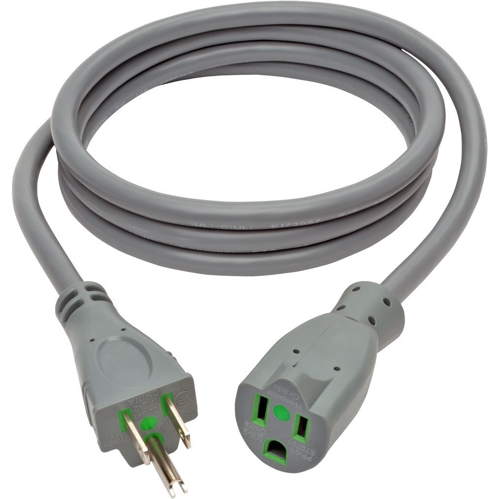 Eaton Tripp Lite Series Hospital-Grade Extension Cord, NEMA 5-15P to NEMA 5-15R - Green Dot, 15A, 125V, 14 AWG, 6 ft. (1.83 m), Gray