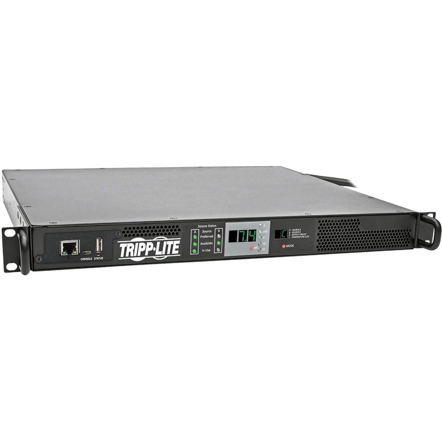 Eaton Tripp Lite Series 7.7kW Single-Phase 200-240V Monitored Automatic Transfer Switch PDU, Two 32A IEC309 32A Blue Inputs, 1 IEC309 32A Outlet, 1U