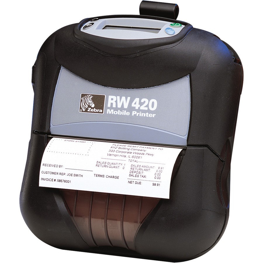 Zebra RW420 Mobile Direct Thermal Printer - Monochrome - Portable - Receipt Print - USB - Serial - Bluetooth - Battery Included