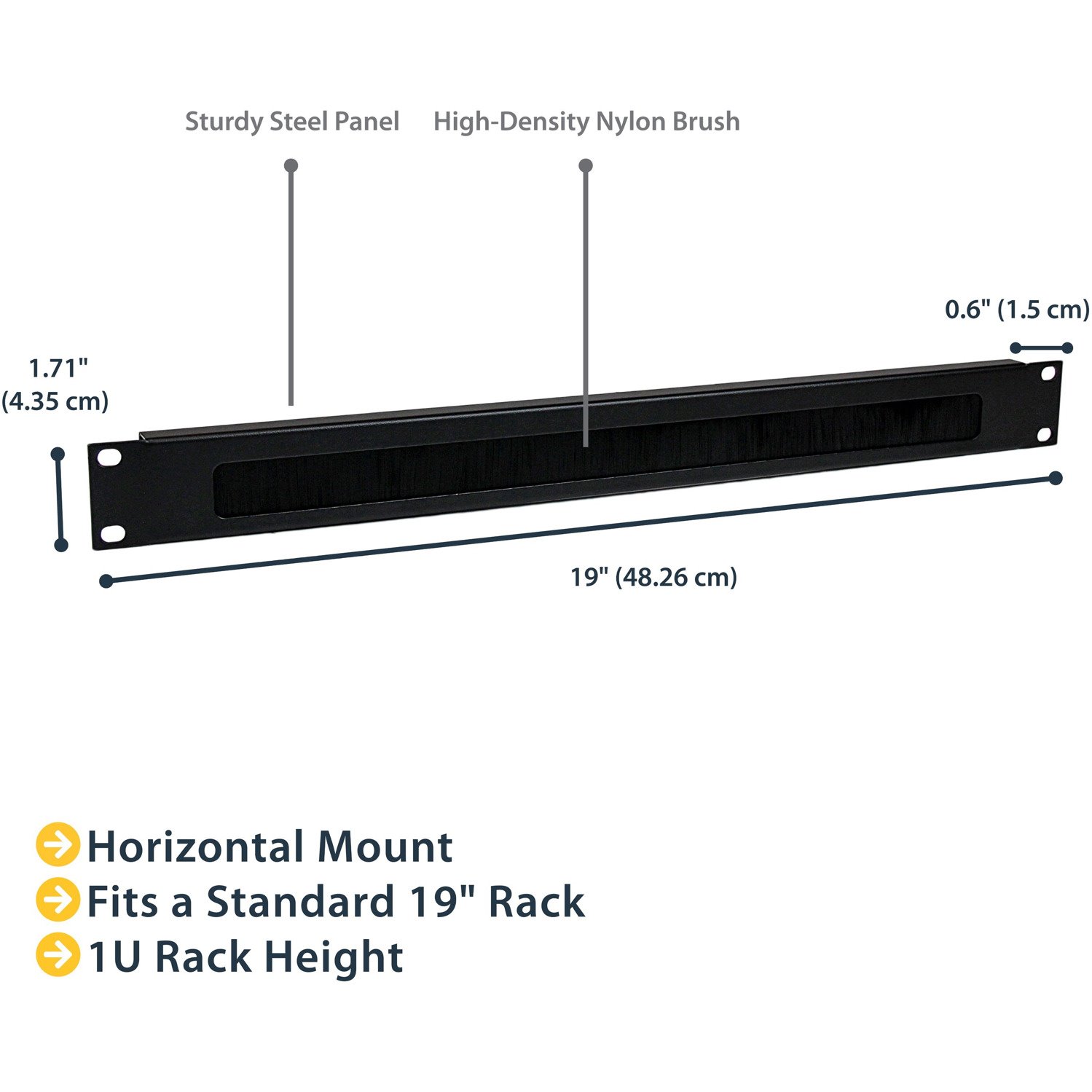 StarTech.com 1U Brush Strip Horizontal Server Rack Cable Management Panel