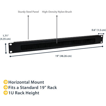 StarTech.com 1U High-density Brush Strip Cable Management Panel, Sturdy Steel Horizontal Data Centre Cable Organizer