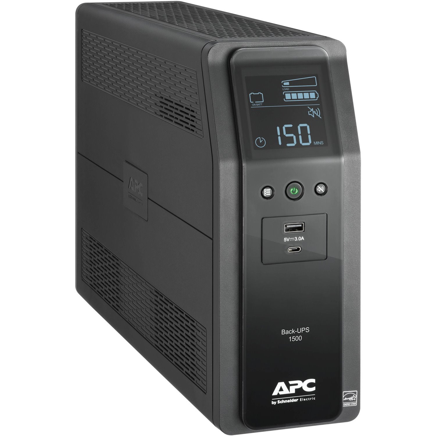 APC Back-UPS Pro, 1500VA, Tower, 120V, 10 NEMA 5-15R outlets, LCD, 1 USB Type C + 1 USB Type A ports