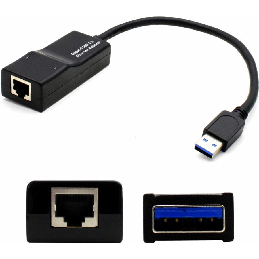 AddOn Lenovo&reg; 4X90E51405 Compatible USB A 3.0 Male to RJ-45 Female Black Adapter