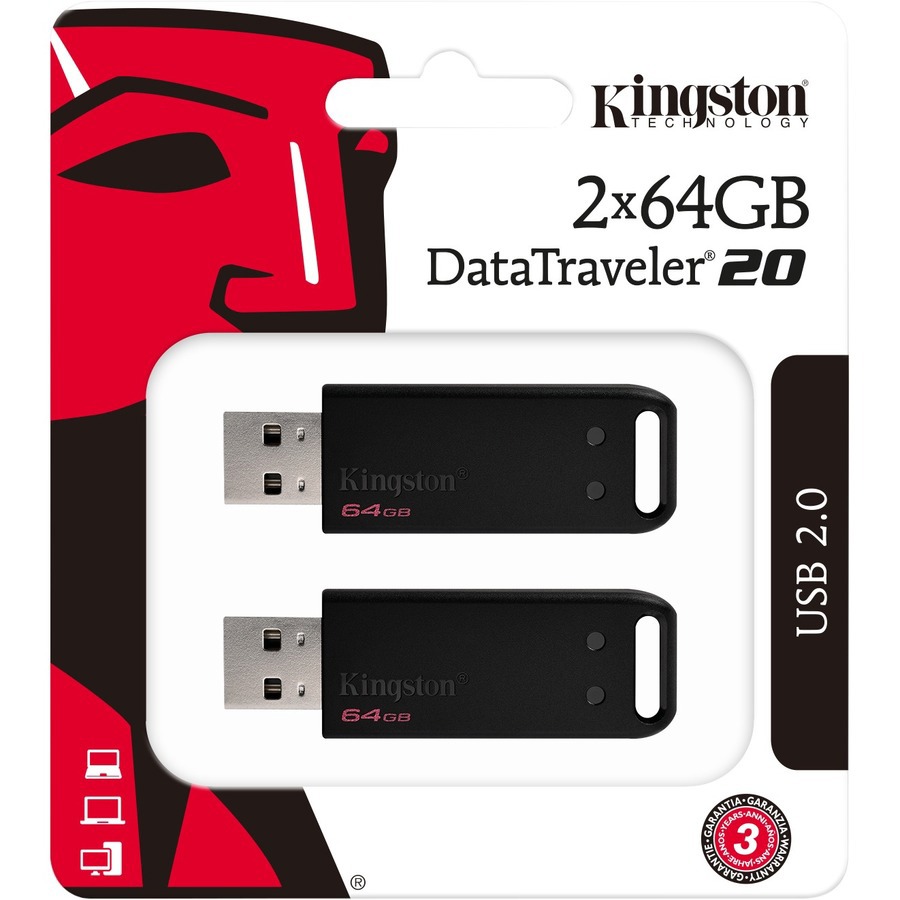 Kingston 64GB DataTraveler 20 DT20 USB 2.0 Type A Flash Drive
