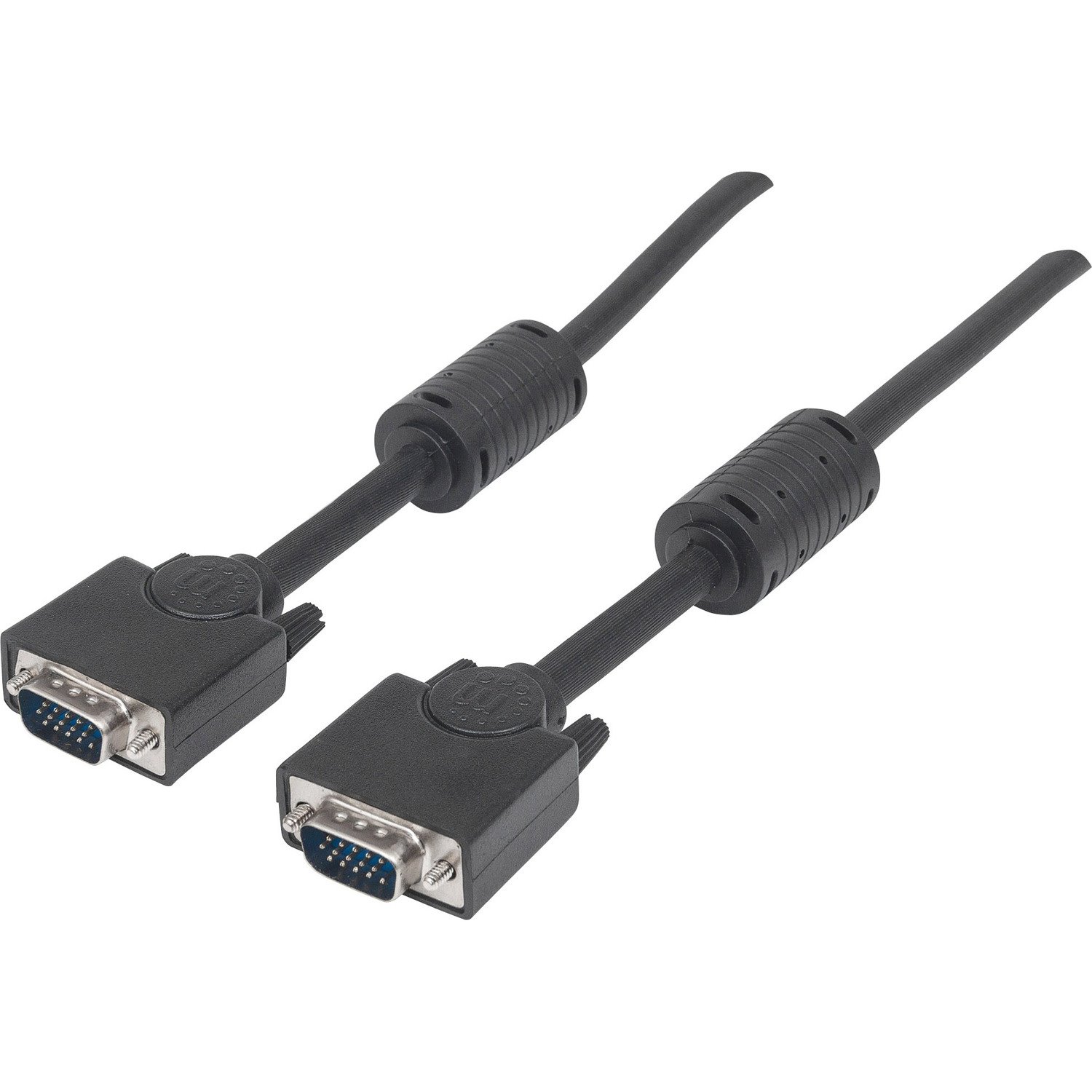 Manhattan SVGA HD15 Male to HD15 Male Monitor Cable with Ferrite Cores, 10', Black