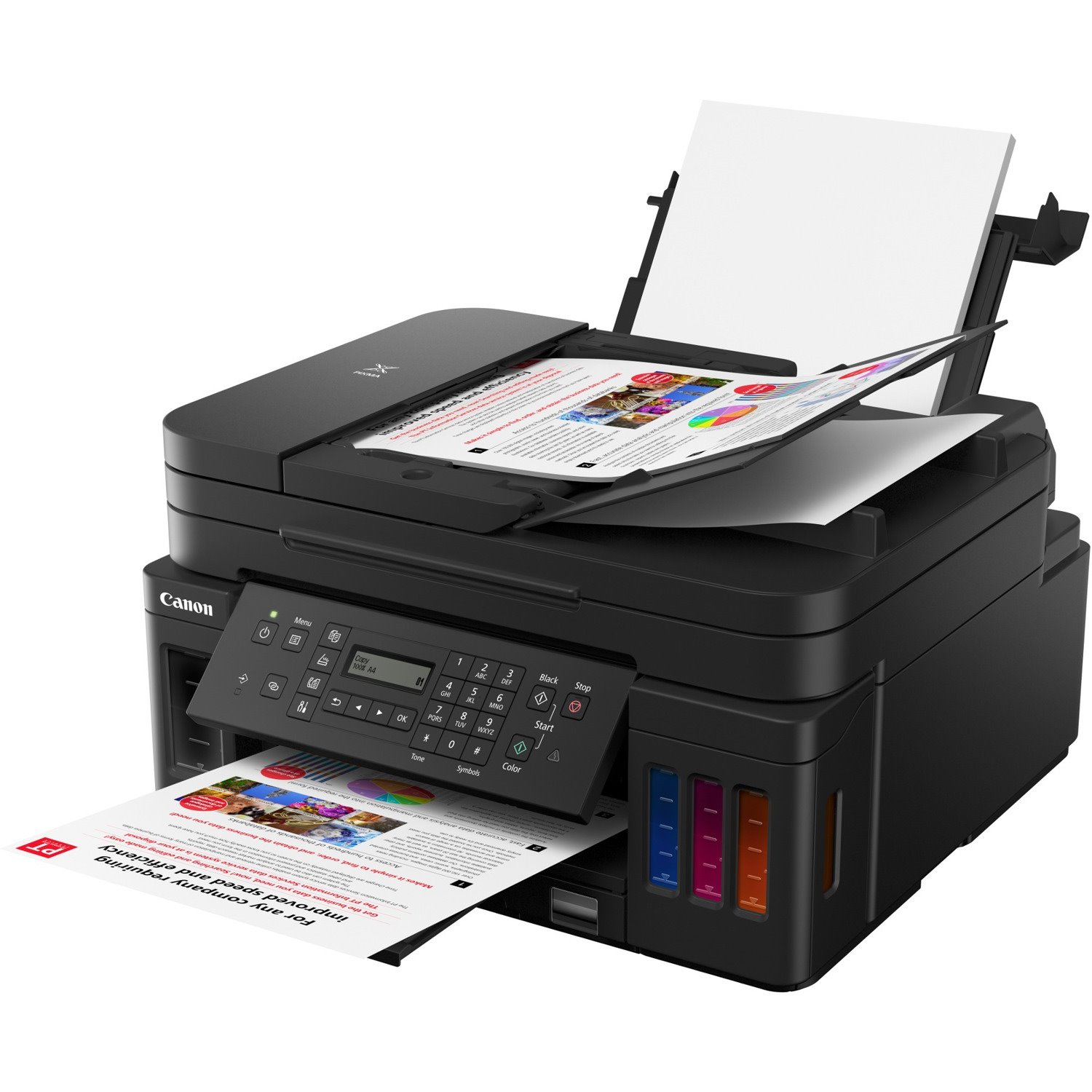 Canon PIXMA G7020 Inkjet Multifunction Printer-Color-Copier/Fax/Scanner-4800x1200 dpi Print-Automatic Duplex Print-5000 Pages-350 sheets Input-1200 dpi Optical Scan-Color Fax-Wireless LAN-Apple AirPrint-Mopria-Canon PRINT Business-PictBridg