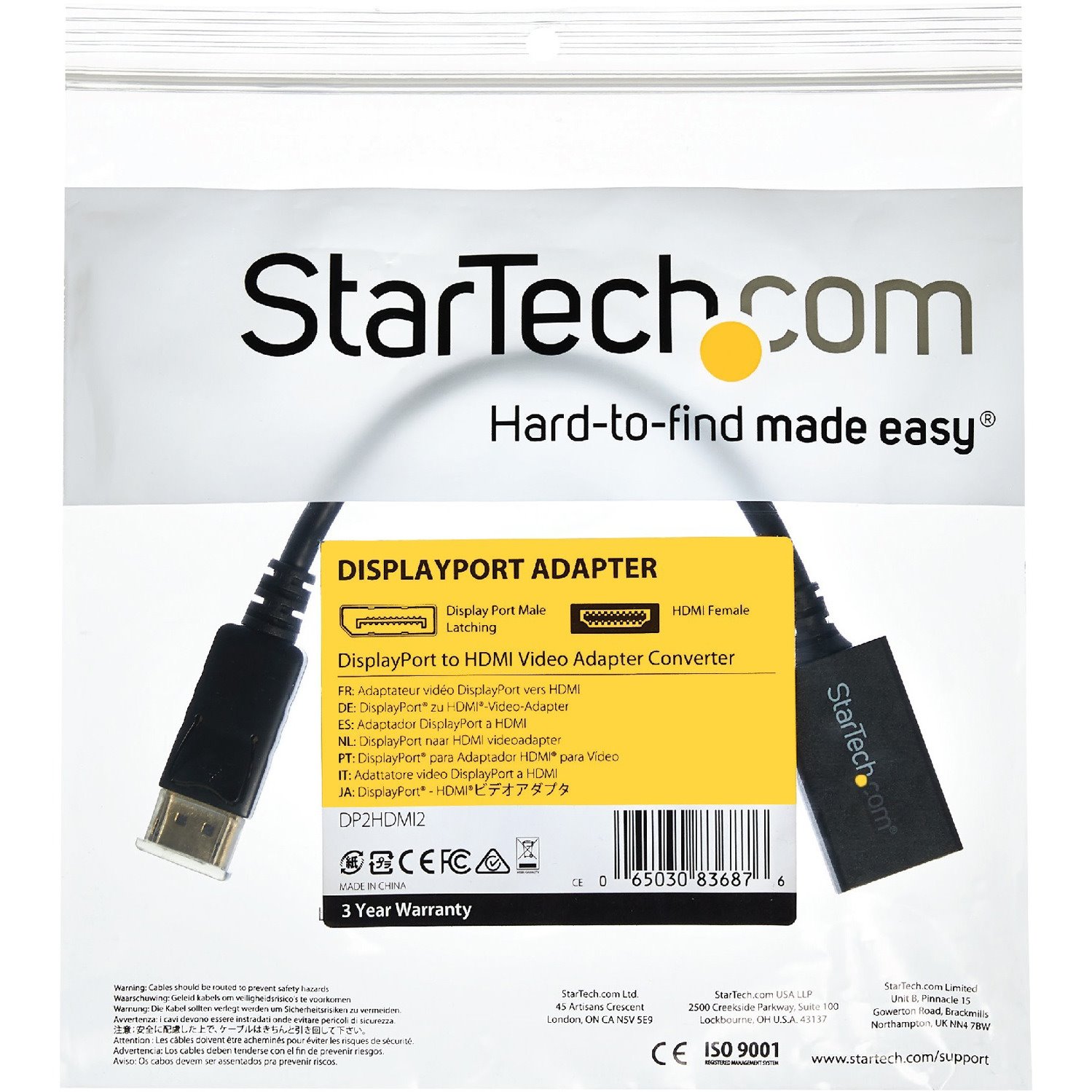 StarTech.com DisplayPort to HDMI Adapter, 1080p DP to HDMI Video Converter, DP to HDMI Monitor/TV Dongle, Passive, Latching DP Connector