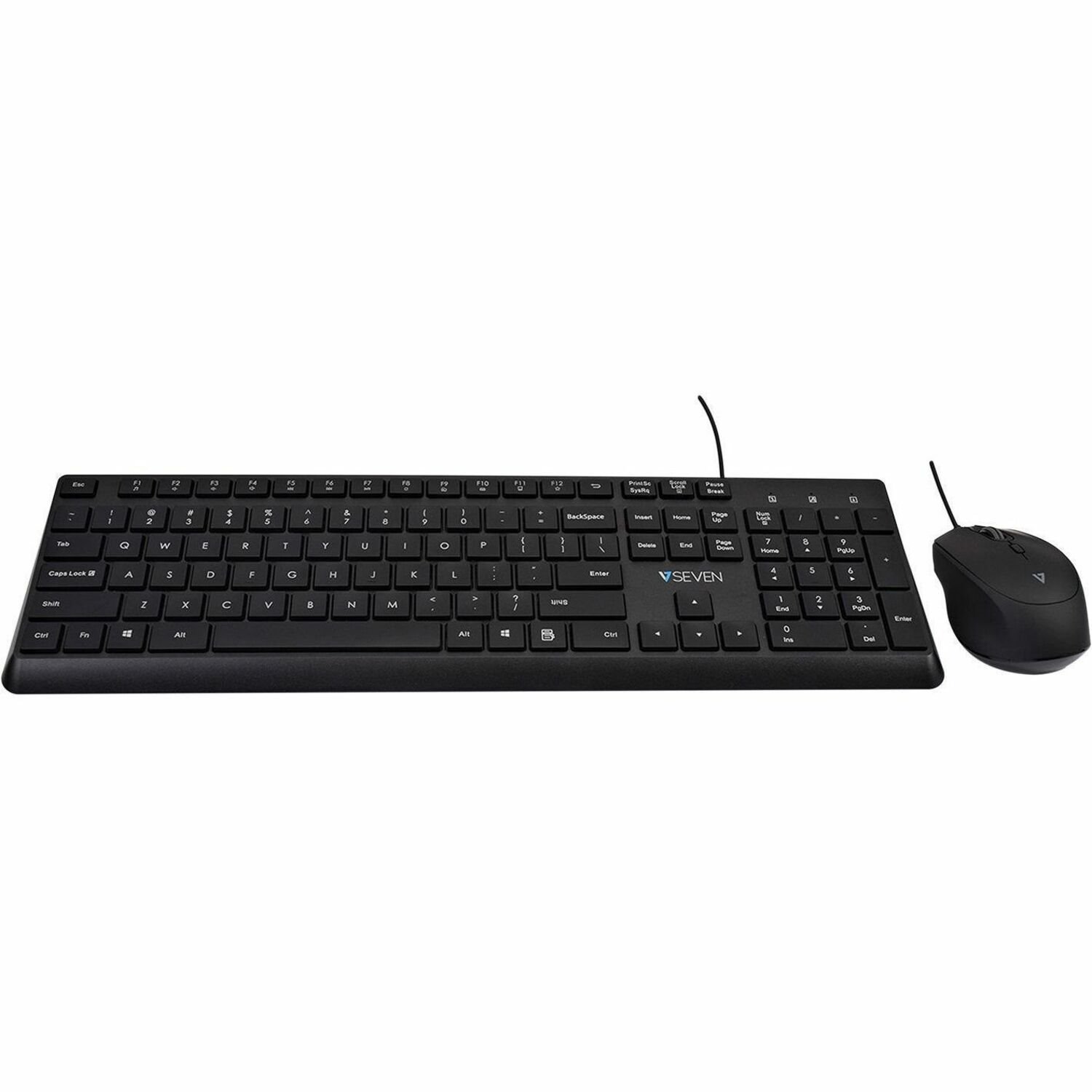 V7 CKU350US USB Quiet Keyboard and Mouse Combo - US Layout - English (US) - QWERTY - Business - Black - USB-A Connectivity - Full Size - USB Interface - Plug and play - Windows - MacOS - ChromeOS - Multimedia keys - Lasered keycaps - Multimedia Hot Key(s) - Desktop