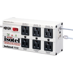 Eaton Tripp Lite Series Isobar 6-Outlet Surge Protector, 6 ft. Cord with Right-Angle Plug, 3300 Joules, Diagnostic LEDs, Tel/Fax/Modem, Metal