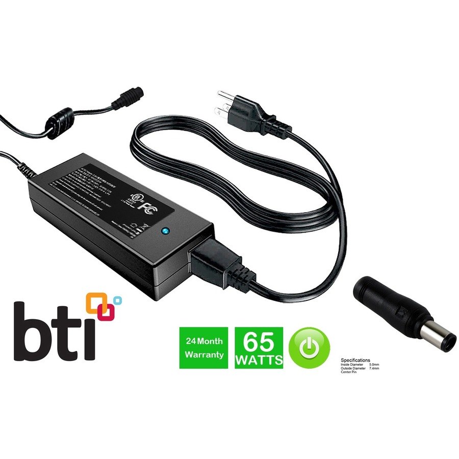 BTI AC-1965125 AC ADAPTER 19V 65W 09RN2C, 450-18143, A065R039L, 331-0536, 450-18173, V83JC, 332-1831, 450-19034, 450-15026, 8RFW6 INSPIRON 11 (3135), INSPIRON 11 (3137), INSPIRON 11 (3138), INSPIRON 17 (3737), INSPIRON 17 (7737), LATITUDE 3440, LATITUDE 3480, LATITUDE 3540, LATITUDE E5440, LATITUDE E5540, LATITUDE E6440, LATITUDE E7240, LATITUDE E7440