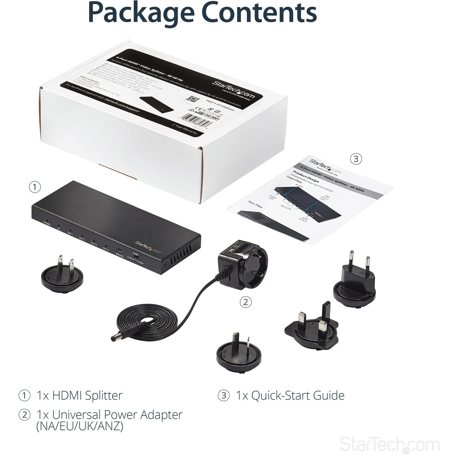 StarTech.com 4 Port HDMI Splitter - 4K 60Hz - 1x4 Way HDMI 2.0 Splitter - HDR - ST124HD218