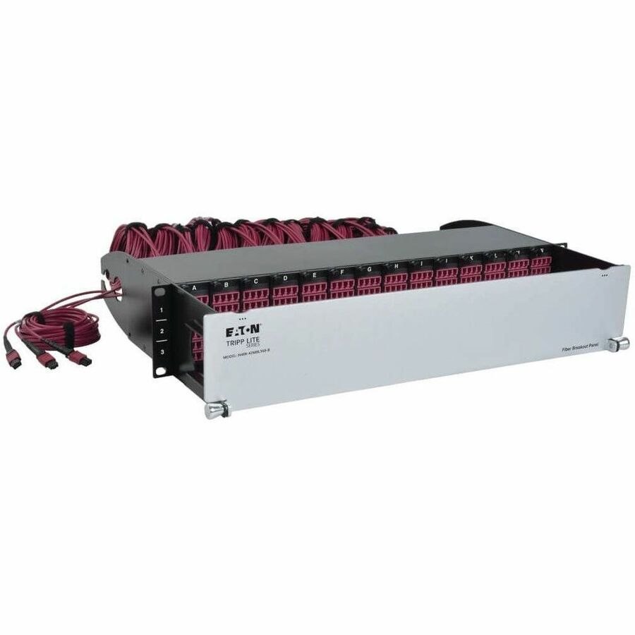 Eaton Tripp Lite Series 40/100Gb Fiber Breakout Patch Panel, 40Gb to 4 x 10Gb, 100Gb to 4 x 25Gb, 42 MTP QSFP to 168 LC Duplex OM4 50/125 Multimode Ports, 2U