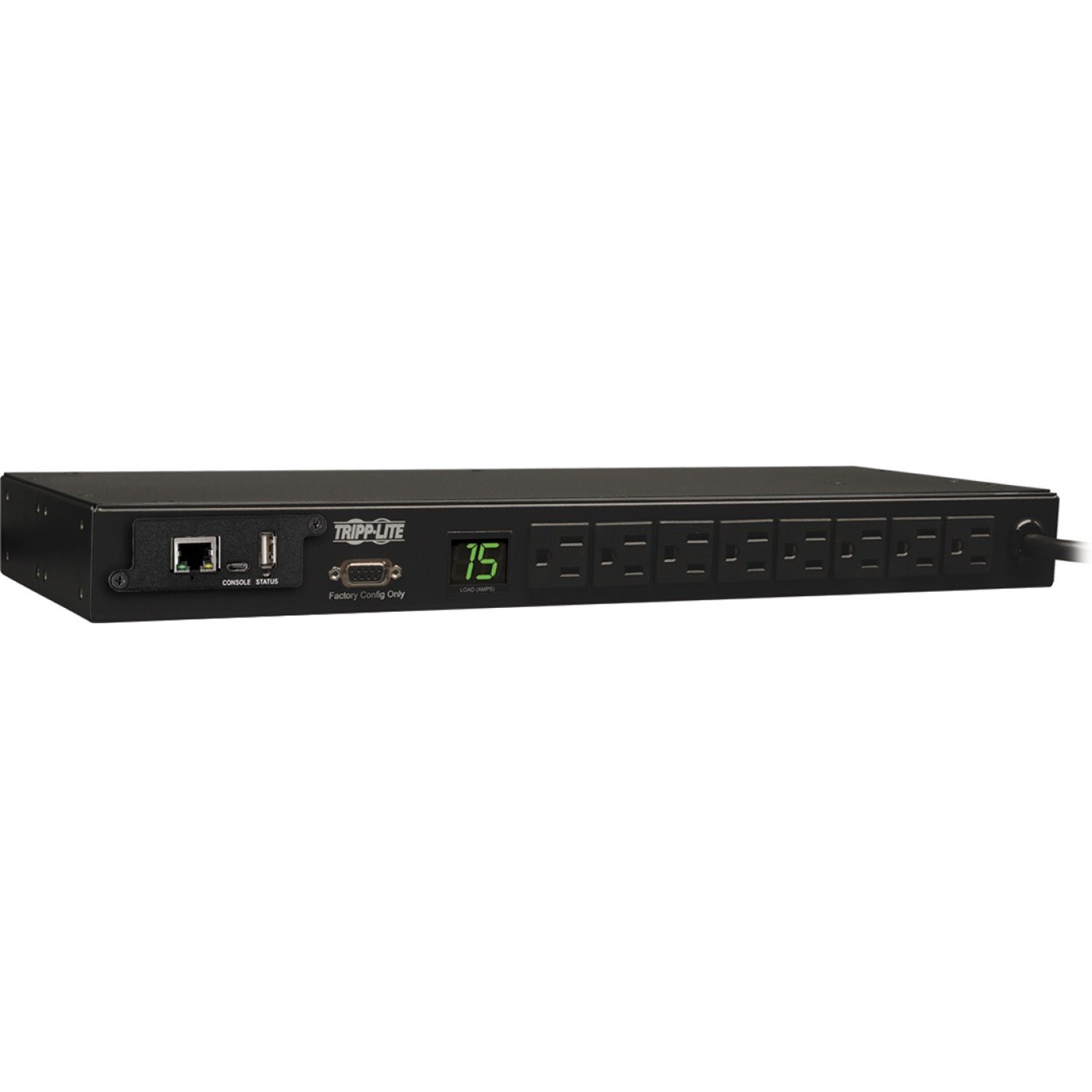 Eaton 1.4kW Single-Phase Monitored PDU with LX Platform Interface, 120V Outlets (8 5-15R), 5-15P, 12 ft. (3.66 m) Cord, 1U Rack-Mount, TAA