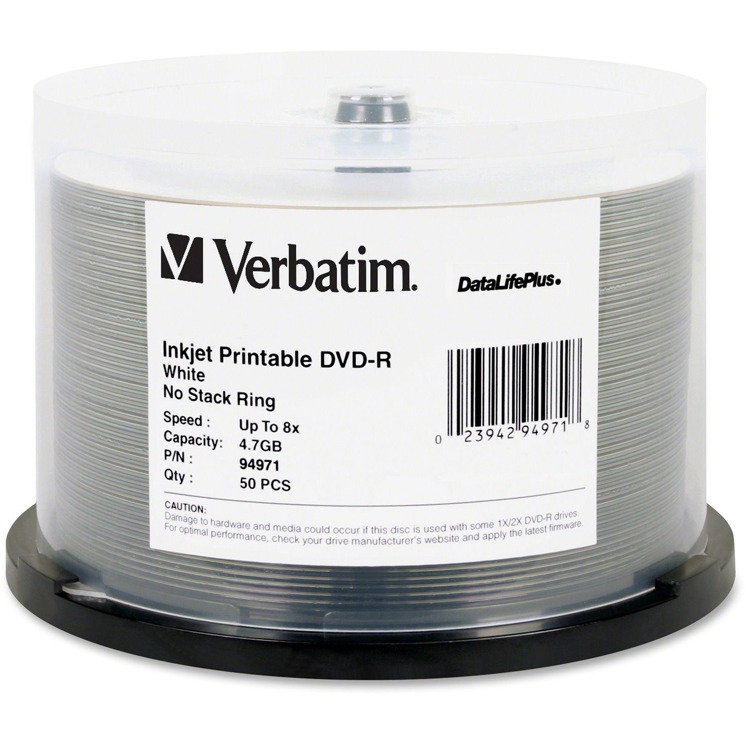 Verbatim DVD-R 4.7GB 8X DataLifePlus White Inkjet Printable - 50pk Spindle