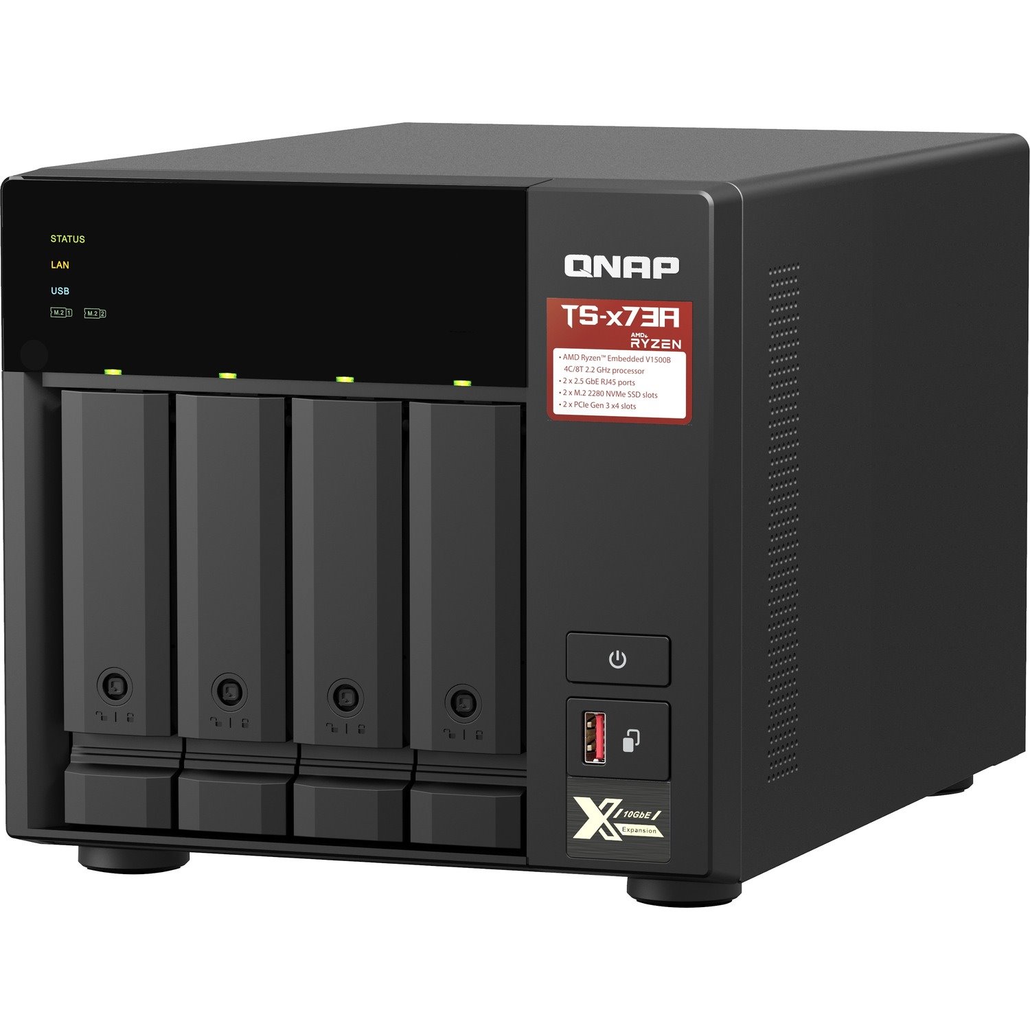 QNAP TS-473A-8G 4 x Total Bays NAS Storage System - 5 GB Flash Memory Capacity - AMD Ryzen V1500B Quad-core (4 Core) 2.20 GHz - 8 GB RAM - DDR4 SDRAM Tower