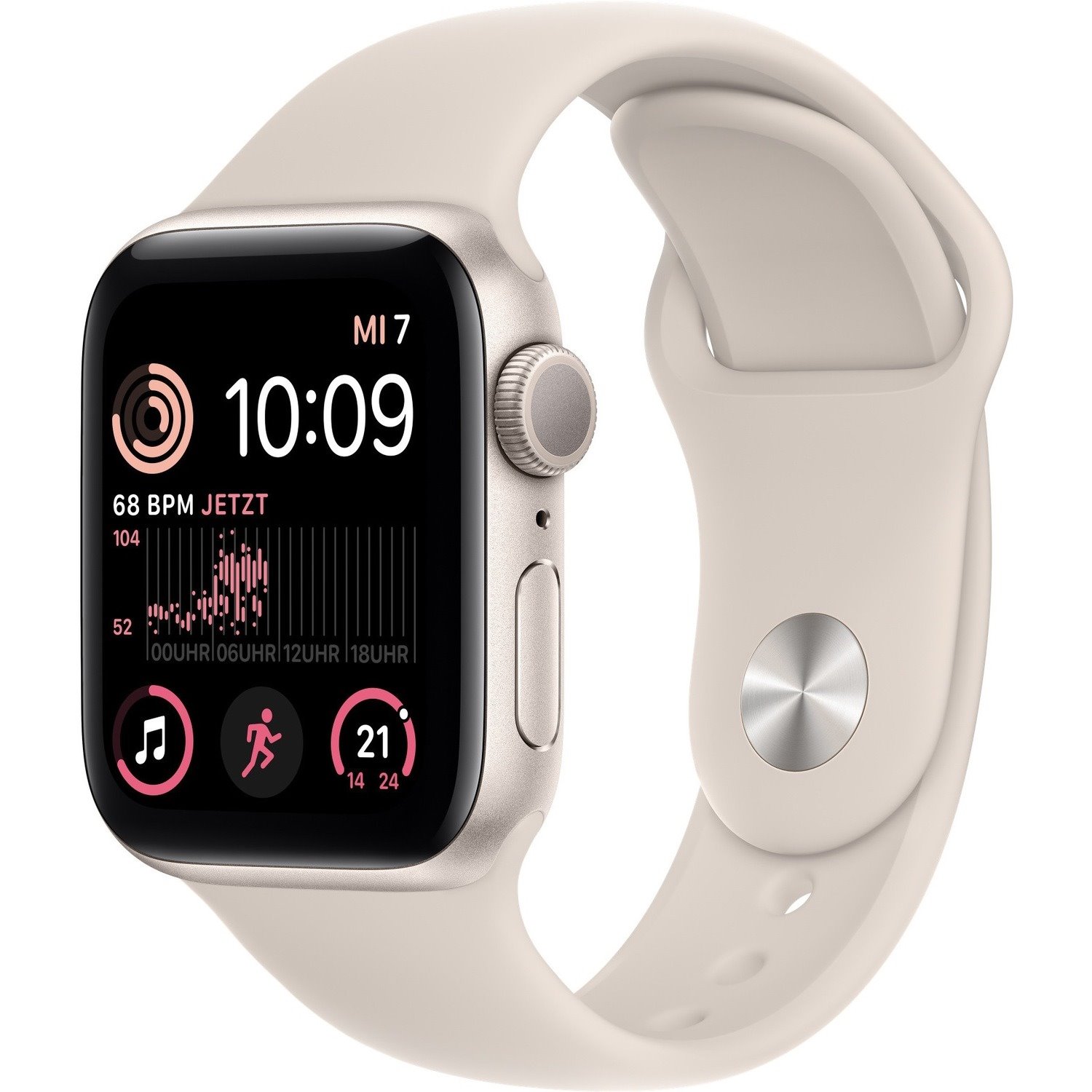 Apple Watch SE Smart Watch - 44 mm Case Height - 38 mm Case Width - Starlight Case Color - Starlight Band Color - Aluminium Case Material - Fluoroelastomer Band Material - Wireless LAN - LTE, UMTS
