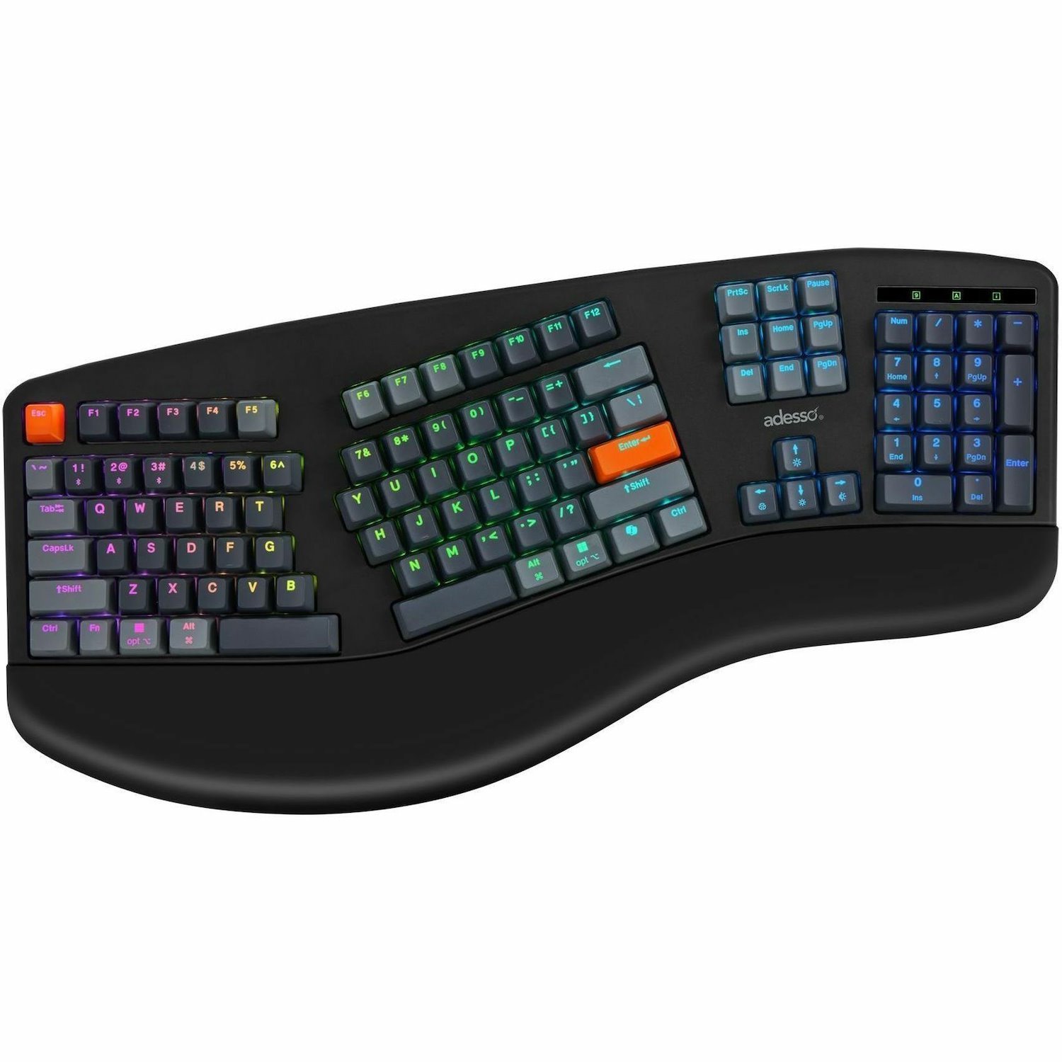 Adesso Easy Touch 1500 Keyboard - Wired/Wireless Connectivity - USB Type C Interface - RGB LED - English (US)