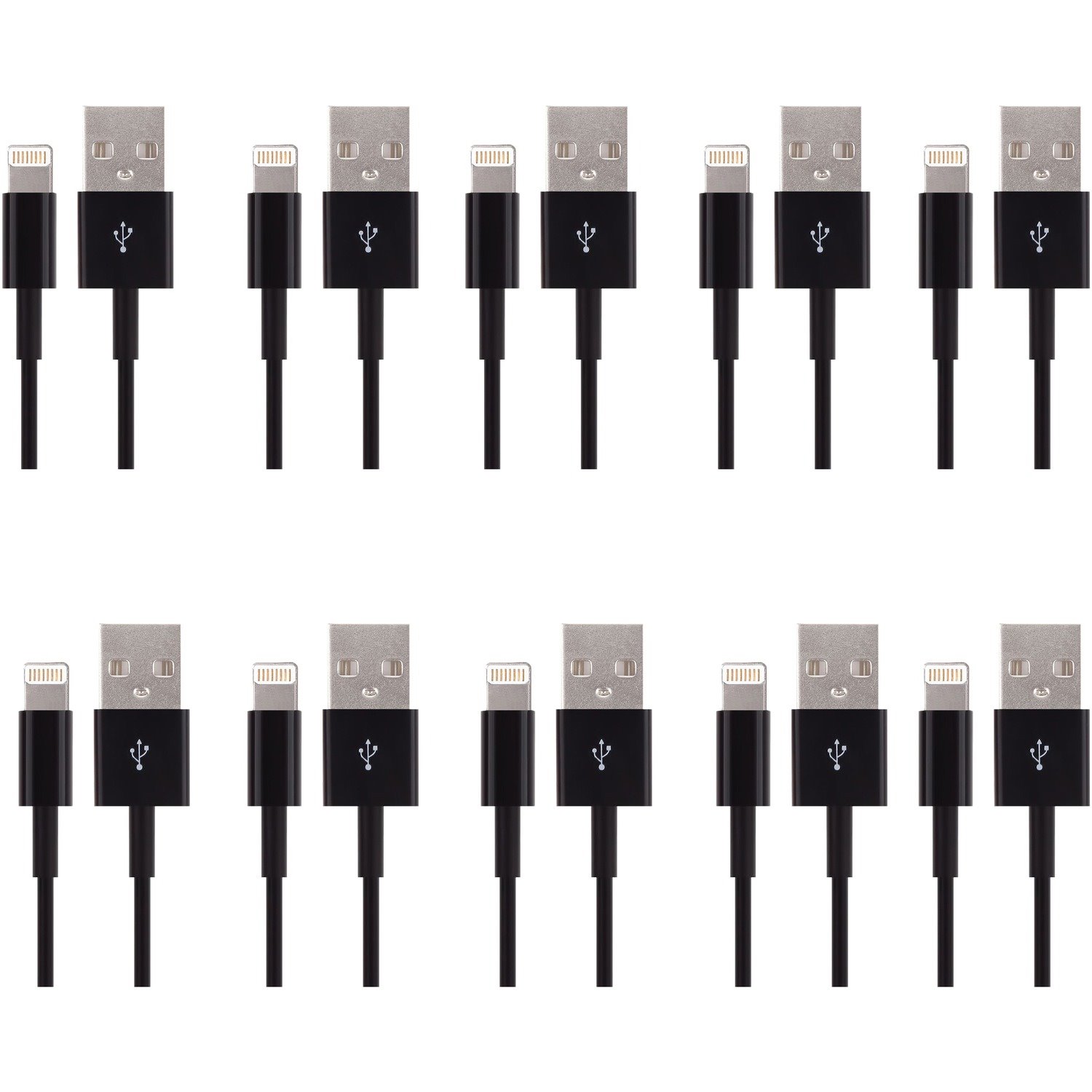 4XEM 10 Pack 3FT 1M Black Lightning cable for Apple iPhone/iPad/iPod - MFi Certified