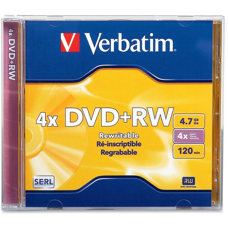 Verbatim DVD+RW 4.7GB 4X with Branded Surface - 1pk Jewel Case