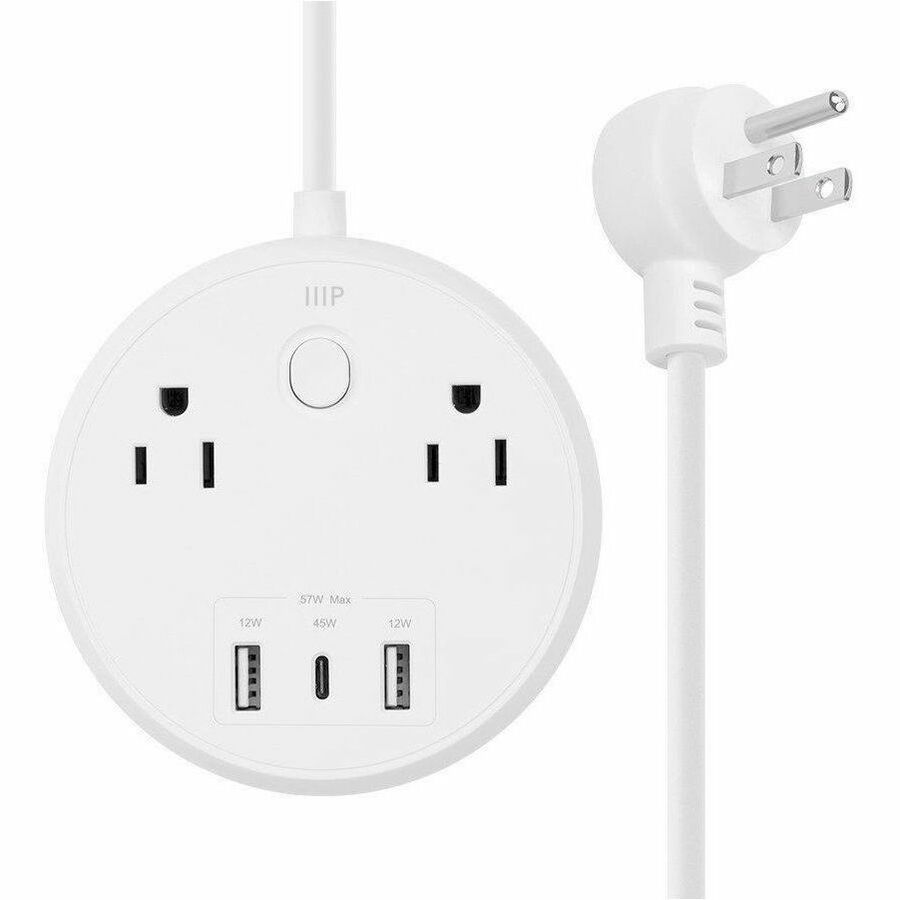 Monoprice Usb-C Power Strip Pad_ 2 Outlets And 57W 3 Usb (2X 12W Usb Type-A_ 1X