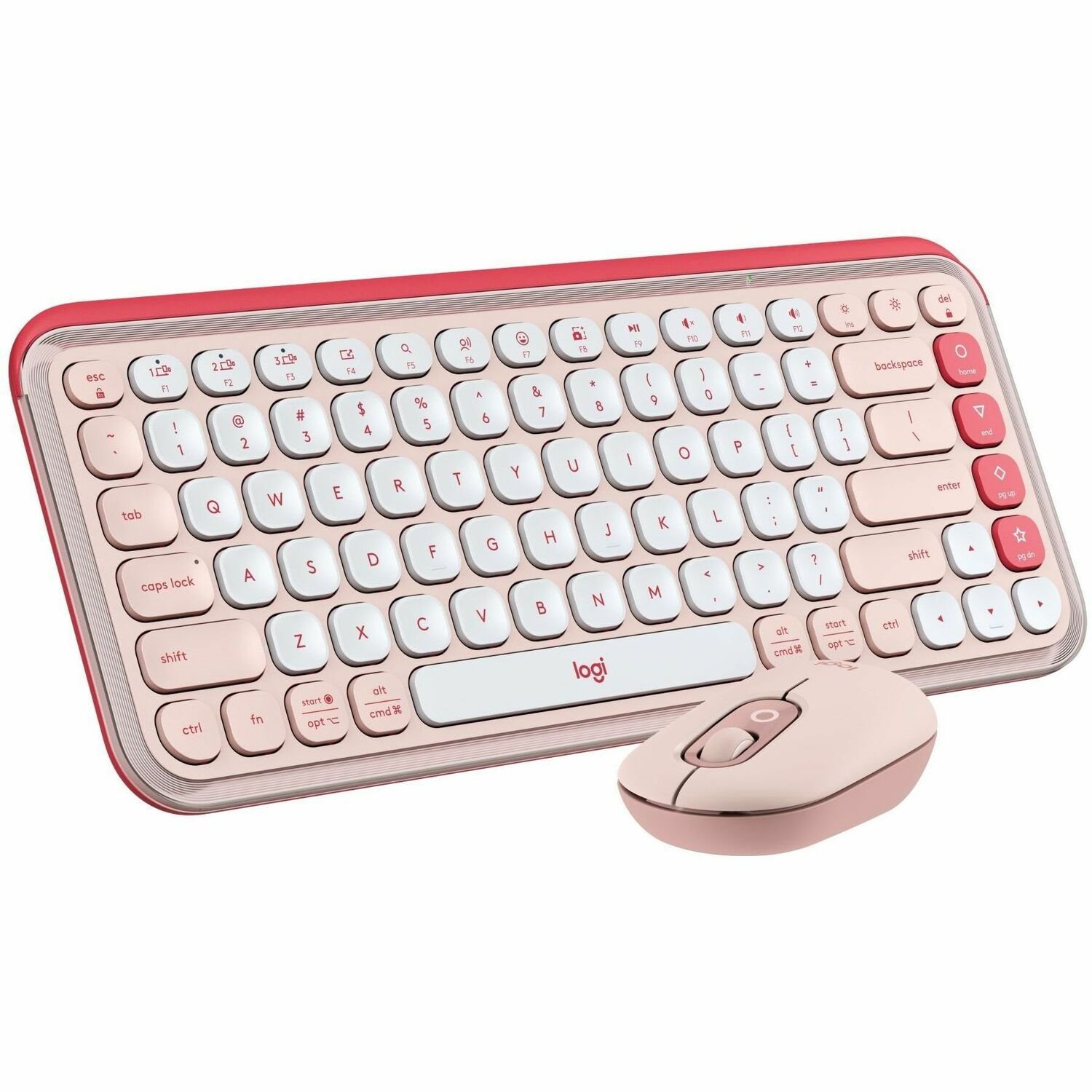 Logitech POP ICON COMBO, Bluetooth Keyboard and Mouse Combo, Comfortable Typing, Programmable Keys and Buttons, Quiet Clicks (Rose & Off-white)